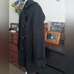 Jones New York & Company Sport Women's Wool Blend Black Hooded Coat, XL